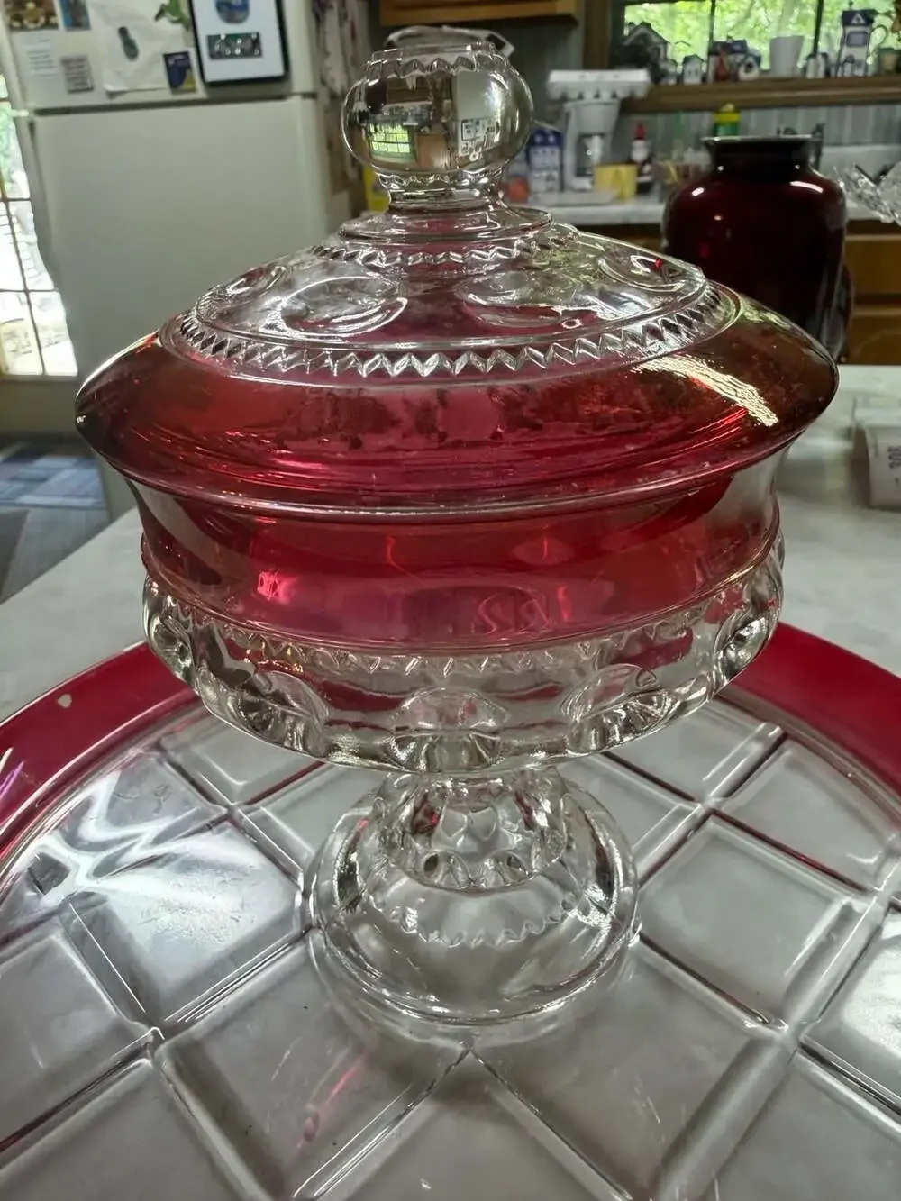 King's Crown Ruby/cranberry Flashed Flat Iced Tea Glass Vintage Tiffin Francisca